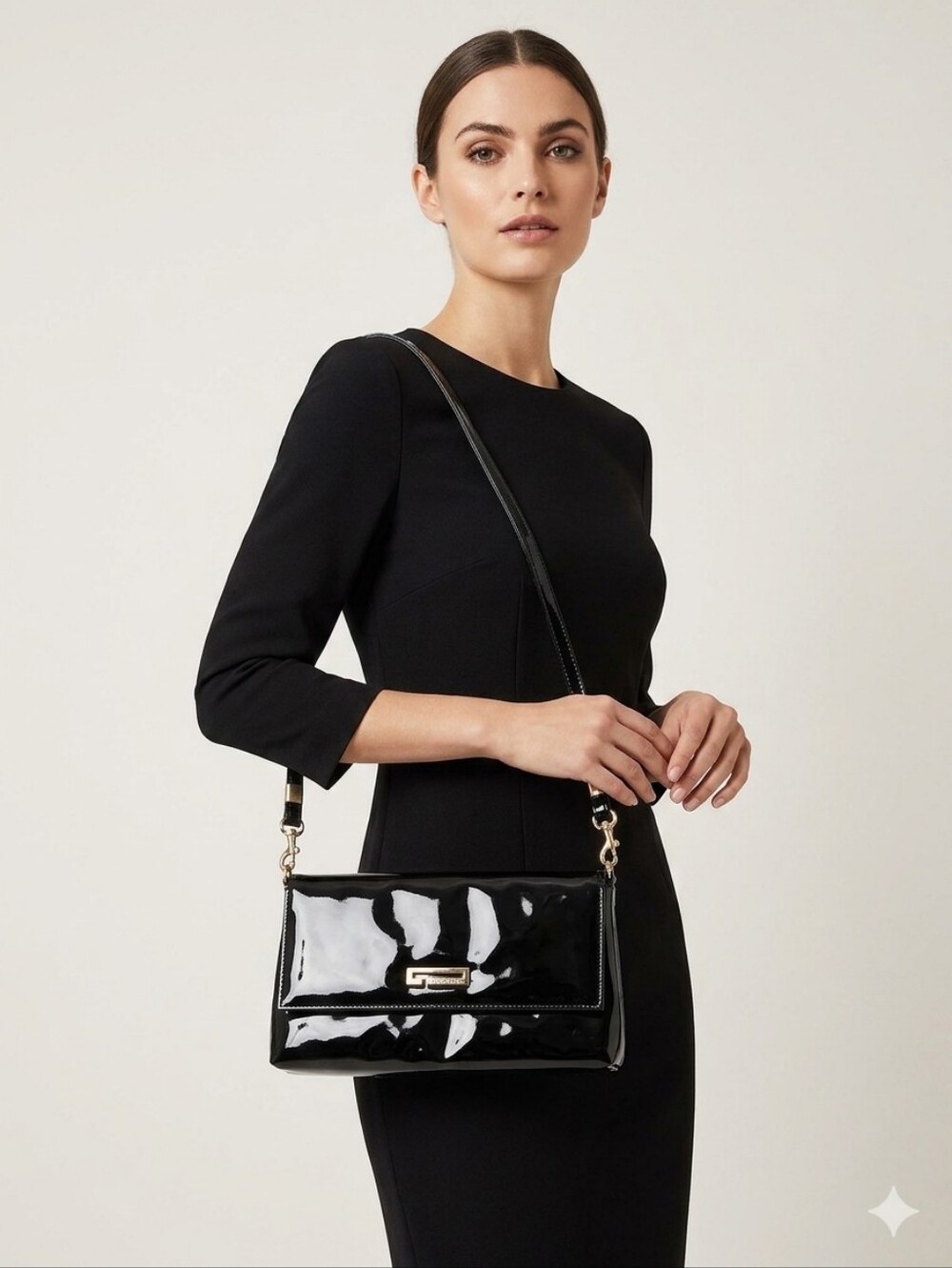 Vintage Jane Shilton Clubhouse Black Patent Leather Shoulder Bag Clutch